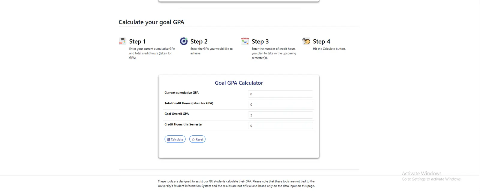 Goal GPA calculator solving for the average needed in the coming semester