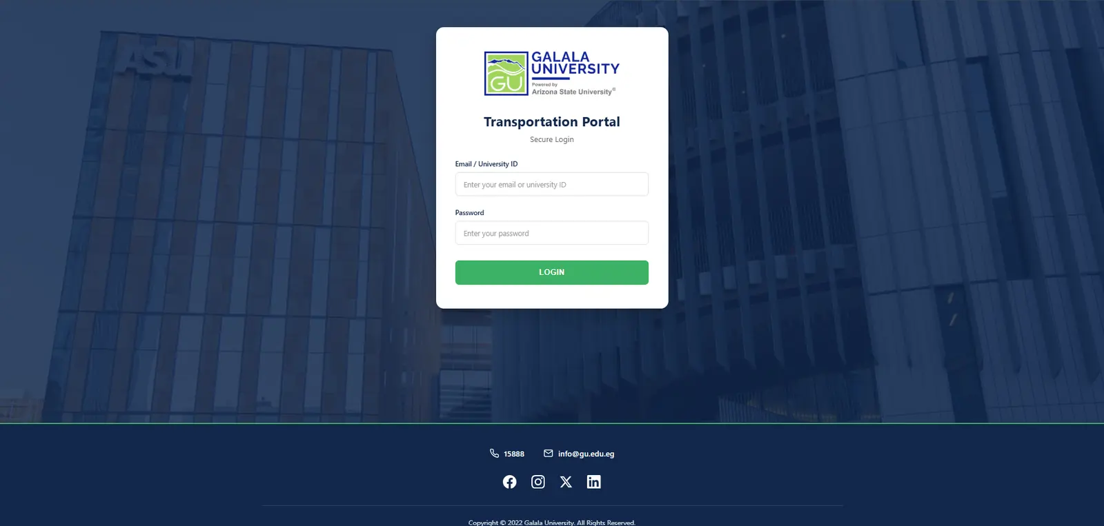 Sign-in screen for the GU Transportation Portal