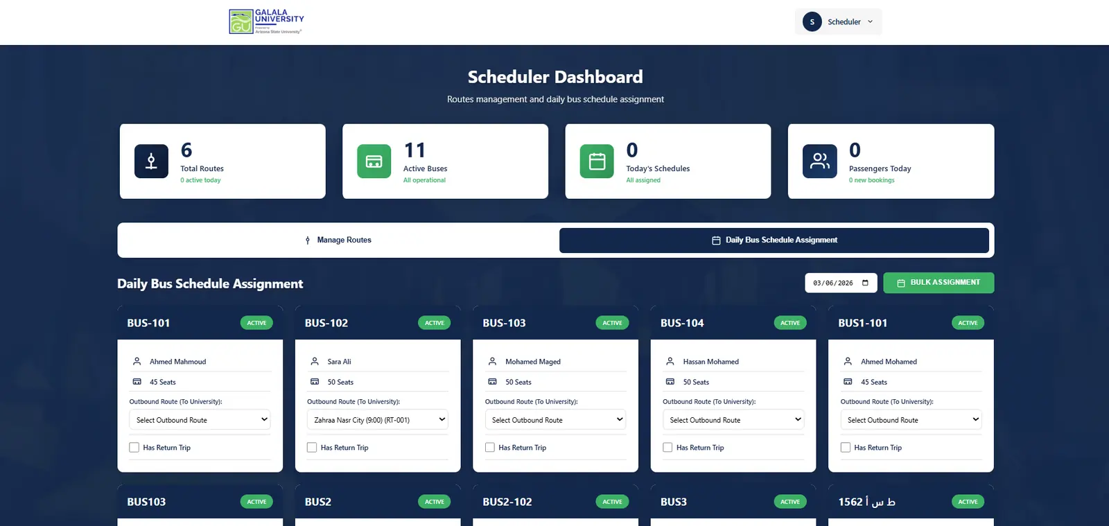 Trip scheduler assigning drivers and vehicles to routes